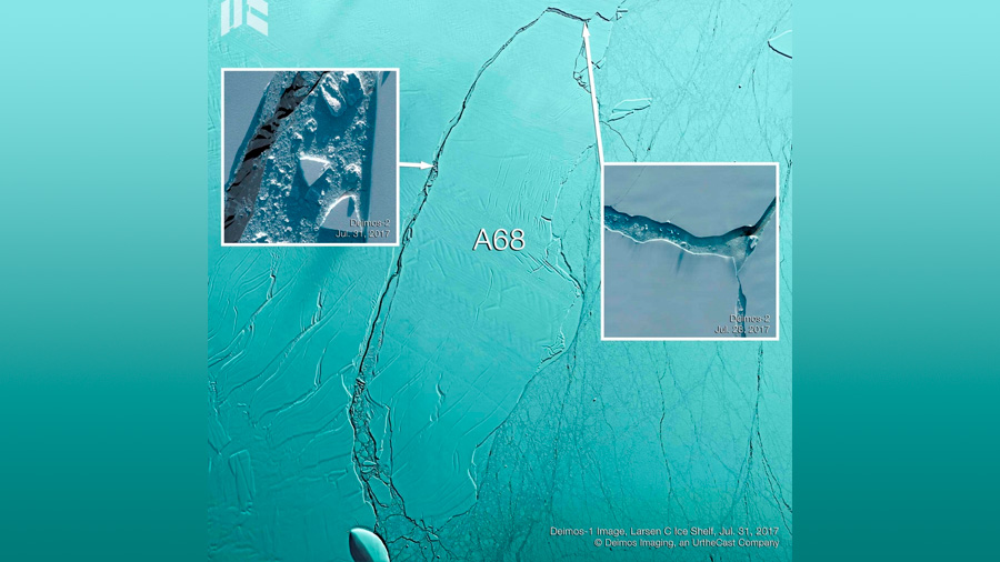 El iceberg gigante A68, en rumbo de colisión con la banquisa antártica