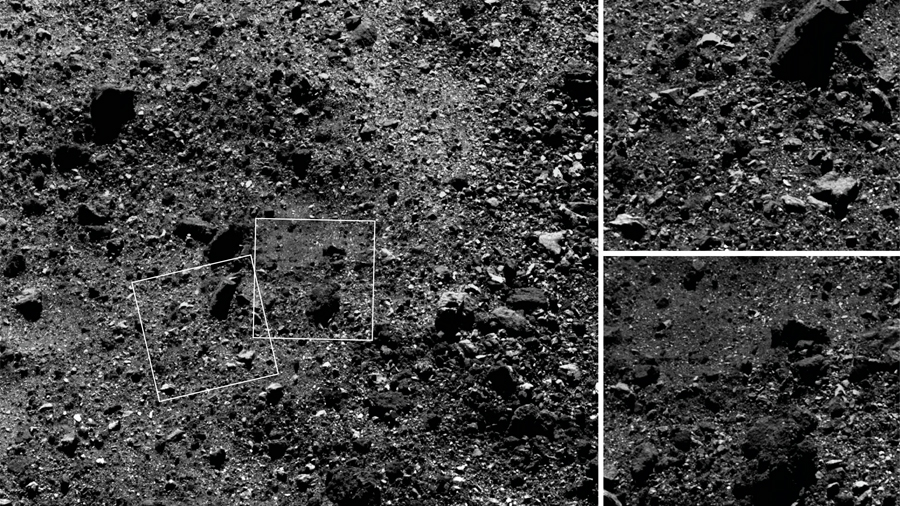 Primeros planos de rocas en la superficie del asteroide Bennu