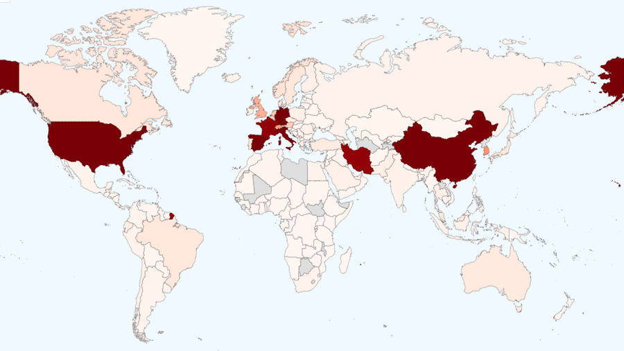 El mapa del coronavirus: más de 374,000 casos, 100 mil recuperados y muertes superan las 16 mil personas