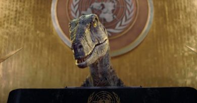 Un dinosaurio parlante fue a la sede de la ONU a advertir sobre el peligro del cambio climático