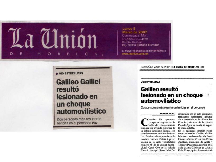 Figura 1. Noticia publicada en la Unión de Morelos en 2007.