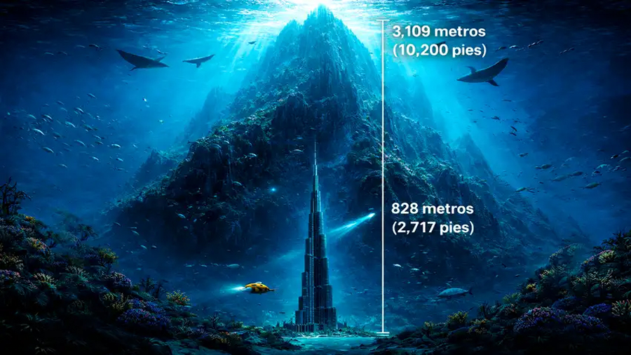Científicos descubren una gigantesca montaña submarina que supera 4 veces la altura del rascacielos más alto de la Tierra: casi 2.300 metros más