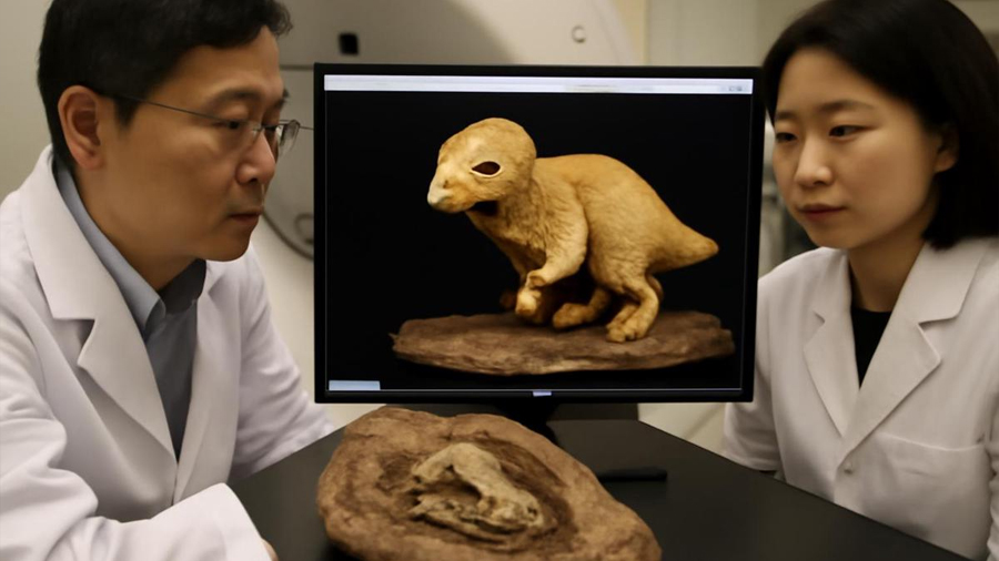 Descubren un adorable dinosaurio bebé oculto en roca en Corea del Sur