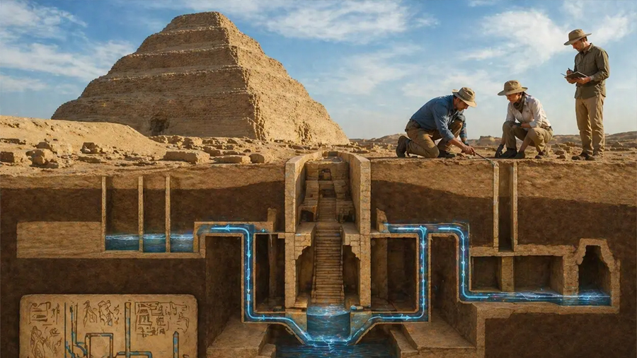 Arqueología egipcia: descubren el complejo sistema hidráulico oculto en la pirámide más antigua de Egipto