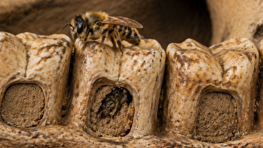 Descubren que las abejas utilizan huesos de búhos gigantes para construir nidos más seguros y duraderos