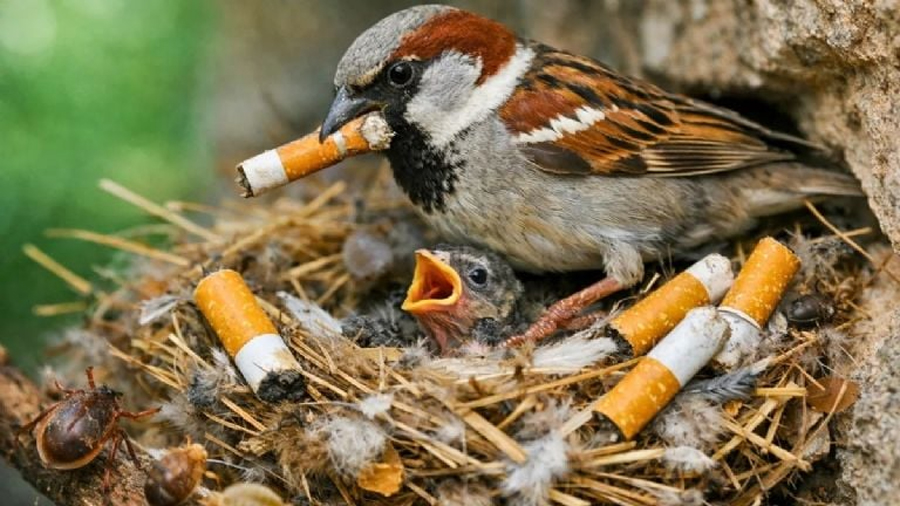 Los pájaros urbanos comenzaron a usar colillas de cigarros en sus nidos y la ciencia descubrió por qué