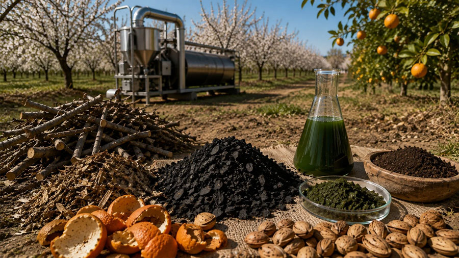 Investigadores andaluces transforman residuos de poda de almendros y cítricos en fertilizante agrario mezclándolos con microalgas